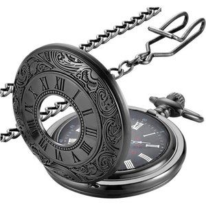 Pocket Watch Roman Numerals Scale Quartz with Chain Fathers Day Birthday Gift